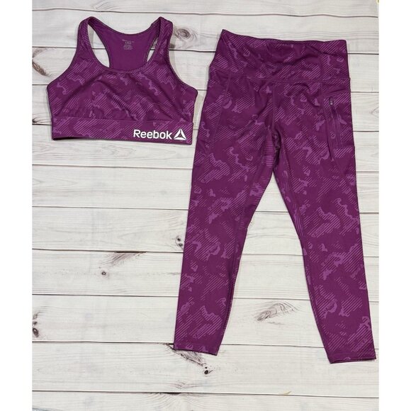 Reebok Workout Set Sportsbra & Leggings Activewear Size M Purple LIKE NEW!!! - Picture 1 of 14